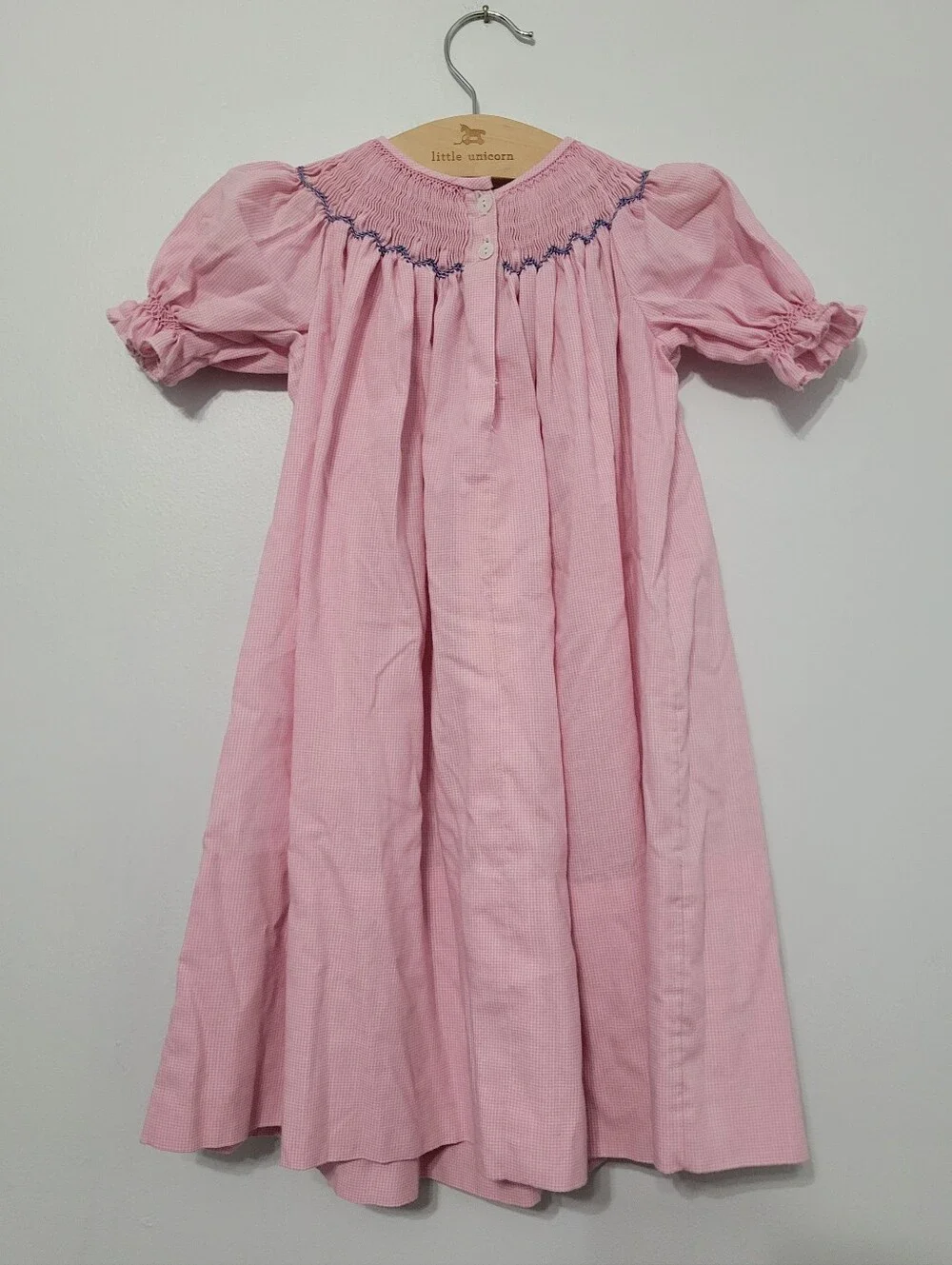 Toddler Girls Smocked Duck Pink Gingham Dress Estimated Size 2T